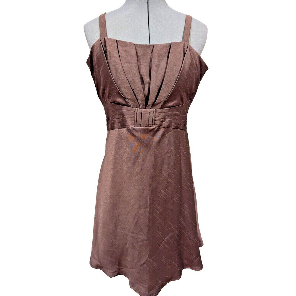 Eliza J Brown Taffeta Pleated Cocktail Dress Square‎ Neck Mini Fit Flare Party